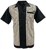 Estilo Retro, Rock and Roll Camisa casual Rockabilly Fashion Para Hombre Retro Bowling Collar Clásico Leopardo Negra (XXL)