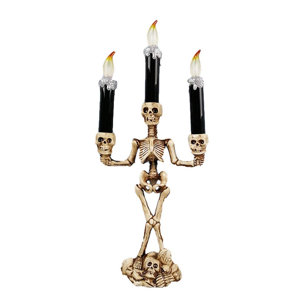 Candelabre crâne LED BaronHong style gothique argenté taille M