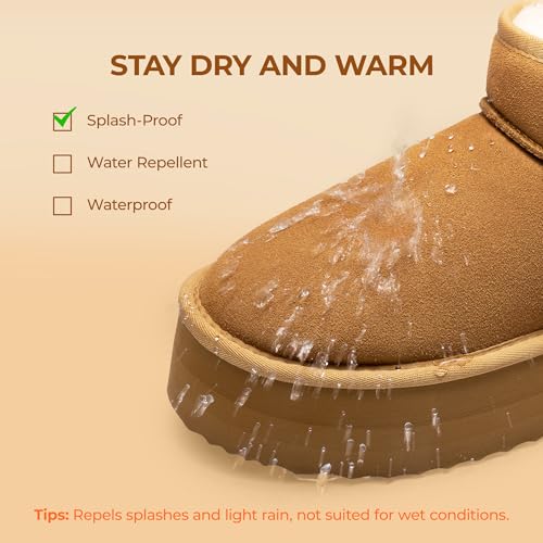 dream pairs platform mini boots for women suede genuine leather classic winter ankle snow boots with memory foam insole lightweight anti-slip outsole fuzzyclassic
