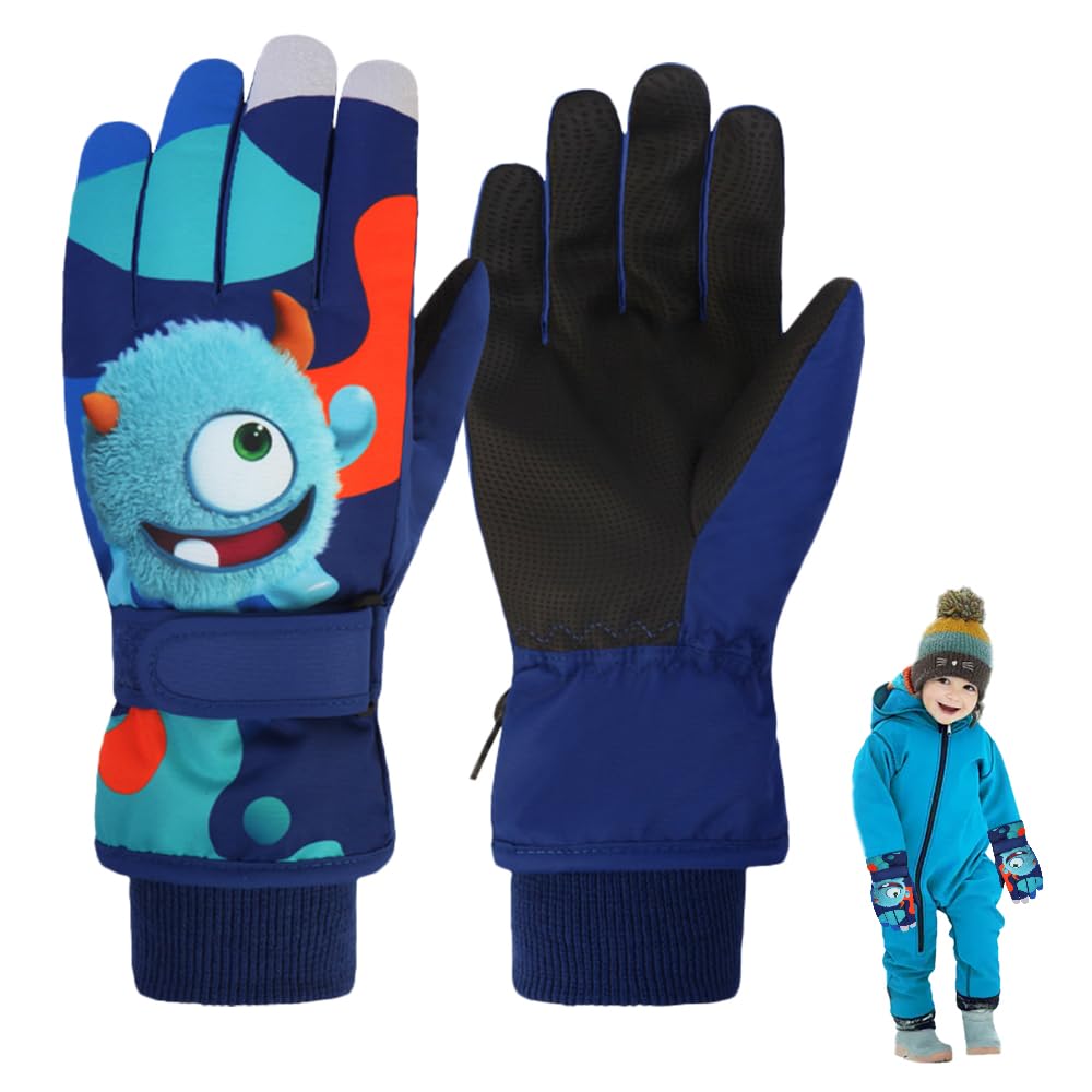 Guanti Da Sci Bambini Impermeabili - Termici Per Neve E Bicicletta - 2-6 Anni - Design Dinosauro Carino
