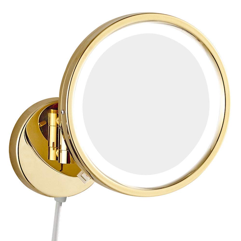 Espejos de Maquillaje con Lupa, Espejos de tocador LED for baño, Espejos de latón montados en la Pared de 8 Pulgadas con Enchufe de Interruptor (Color : Motor with Bracket, Size : 5X)