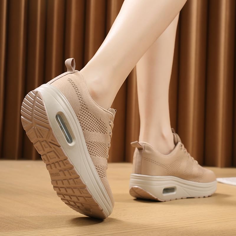 Image of Womens Platform Wide Walking Shoes Breathable Sneakers with Air Cushion Sole for Women, Lace-Up Width Shoe for Travel
