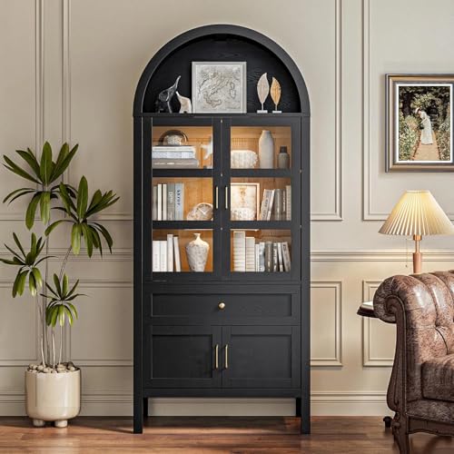 OTDMEL Black Arched Bookshelf Bookcase, Modern 5 Tier Tall Shelf