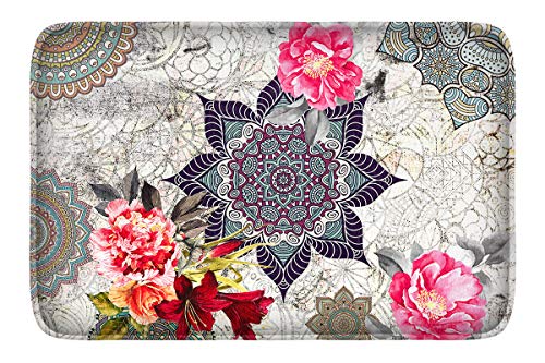 AUPET Carpets Floor Door Mat Carpets Indoor/Outdoor Area Rugs Garden Office Door Mat,Kitchen Dining Living Hallway Bathroom Pet Cat Dog Feeding Mat Pad Entry Rugs (16 X 24, Hibiscus Flowers)