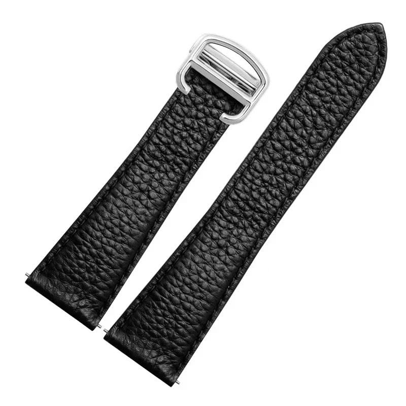 Bracelet en cuir pour Cartier Tank Solo noir argent 22mm