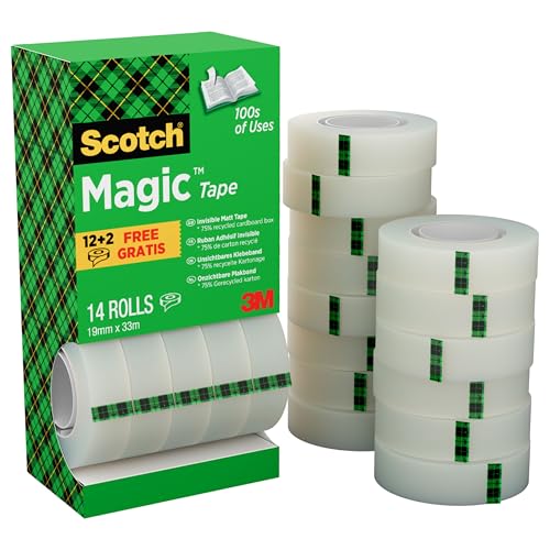 Fournitures De Bureau Scotch Ruban Magic - 1 Rouleau 19 Mm X 7,5 M Dévidoir Manuel - Idéal Pour Le Bureau Et L'École Dévidoir Scotch