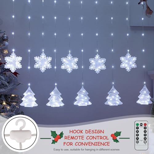 BLOOMWIN Christmas Window Lights Indoor - 2M 160 LED Christmas Window Decorations, Snowflake Curtain Hanging Fairy String Icicle Lights for Xmas Noel Bedroom Holiday Home Outdoor, Cold White USB - image 4