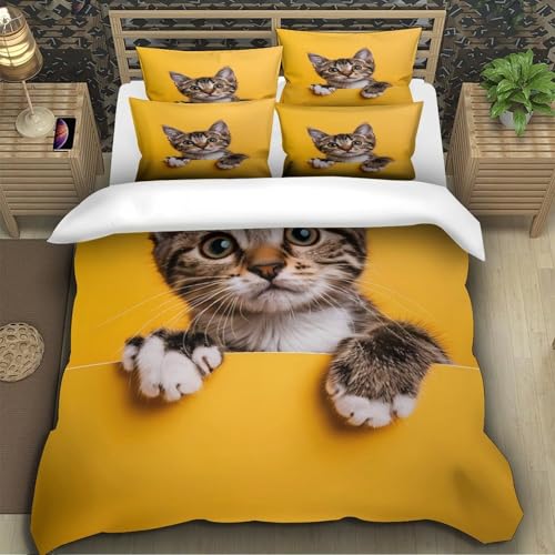 Housse de couette chaton mignon 3D en microfibre Super King avec 2 taies - 5