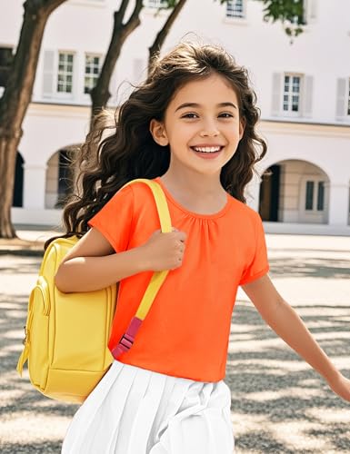 Image of Girls Short Sleeve Shirts Cotton Crew Neck T-Shirt Kids Plain Tees Tops Size 5-12 Years