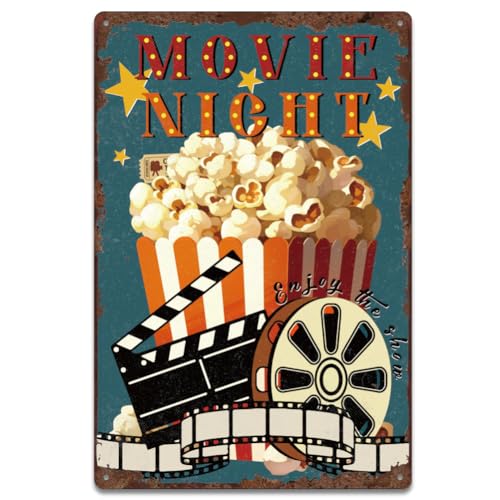 SUPERDANT Plaque Metal Vintage avec Pop Corn Décoration Vintage Plaque Murale Decorative pour Cinéma Maison Salle de Projection Panneau Decoratif Exterieur...