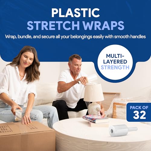 Image of International Plastics Co. 18 inch Plastic Stretch Film /Wrap 1200ft 500% Stretch Clear Cling Durable Adhering Packing Moving Packaging Heavy Duty Shrink (5 inch Products, 32 Pack)
