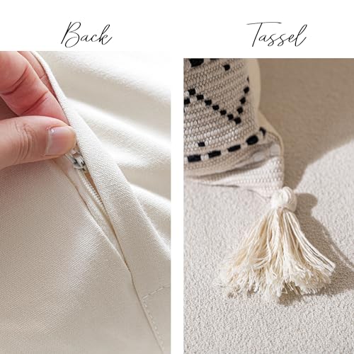 BlissBlush Decorative Throw Pillow Covers 18x18 Combo Set of 2 Square Boho Black Neutral Accent Pillowcase Tassels Farmhouse Cushion for Couch Sofa Bedroom Living Room Home Décor Cover ONLY by BlissBlush - Image 8
