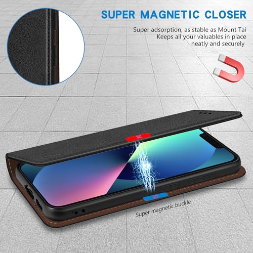 Image of ZZXX for iPhone 13 Mini Wallet Case Strong Magnetic 5.4 inch,Black