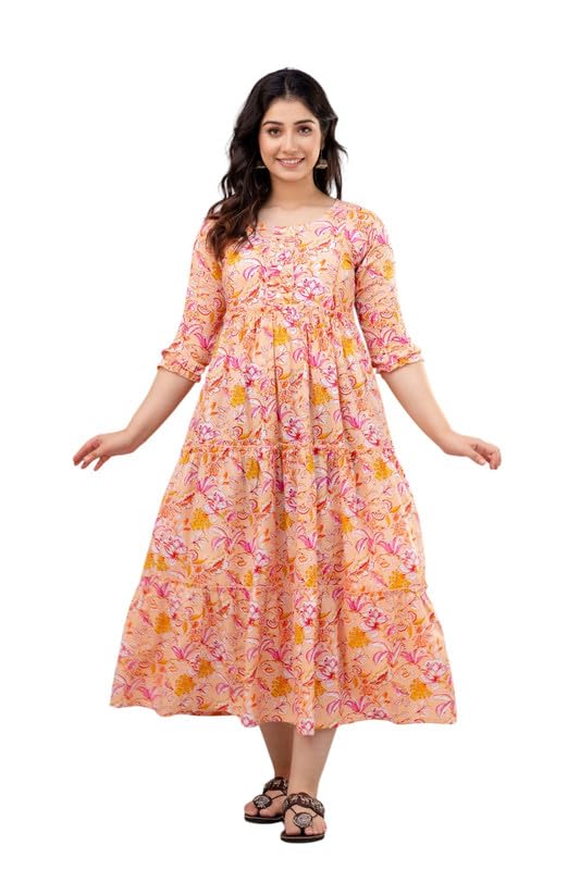 henal Women's Cotton Tiering Maternity Dress Pregnancy Casual 3/4 Sleeve for Feeding Nursing Maternity Dress-picture-19