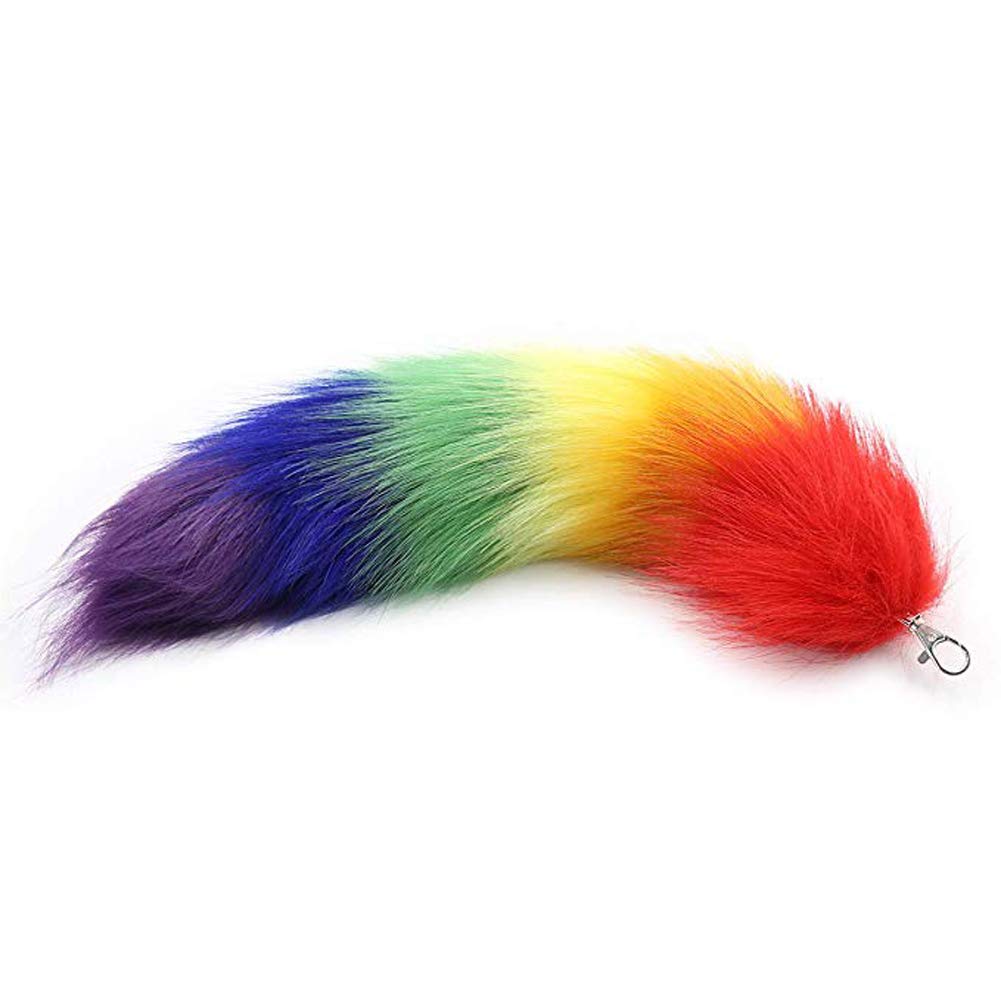 HOT DREAM Fluffy Stainless Steel Fox Tail Unisex Adult Fancy Dress Cosplay Costume Halloween Party (Rainbow-b)