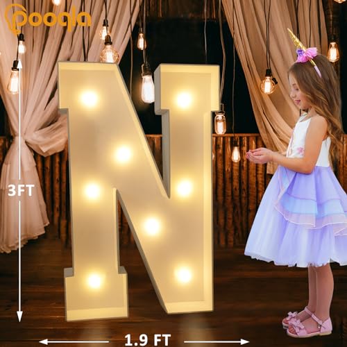 Image of Pooqla 3FT Marquee Light Up Letters, Cool White and Warm White LED Big Mosaic Marquee Letters 3 Feet, Giant Letter Sign for Balloons Birthday Anniversary Wedding Party Decoration, Letter N