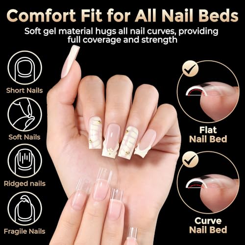 Image of Luckyfairy Medium Square Nail Tips 504Pcs Sharp Square Pre-Shaped