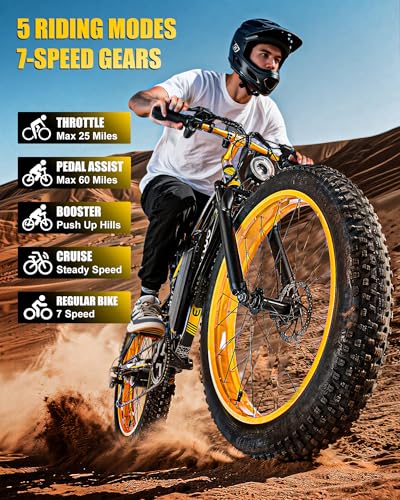 Image of Electric Bike for Adults, 1500W Peak E Bikes, 28+MPH, 26 inch Fat Tire Ebikes | 48V 15Ah|20Ah Electric Mountain Bike, 60|70+ Miles Electric Bicycle,7 Speed