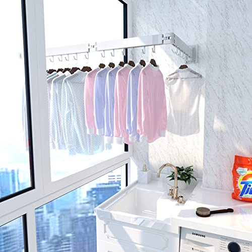 Kelisiting Retractable Clothes Drying Rack,3 Fold White Laundry Drying Rack,Wall Mounted Clothes Hanger,Space Saver,Foldable Durable,For Balcony,Laundry,Bathroom,Patio,Apartment,Dormitory #TOP7