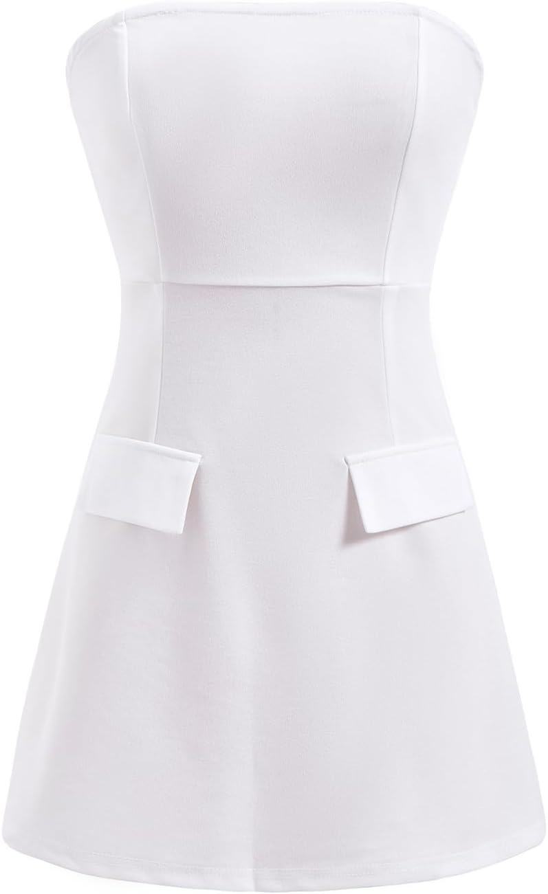 Women's Summer Strapless Mini Tube Top Dress Elegant A Line Cocktail Evening Party Dresses