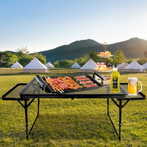 Table de barbecue pliante avec bureau extensible et pieds réglables en hauteur - 3
