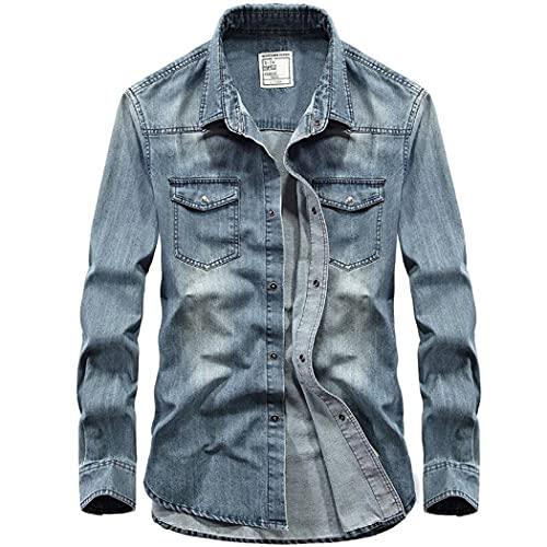 Chemise en jean de coton pour homme bleu clair 3XL décontractée - 2