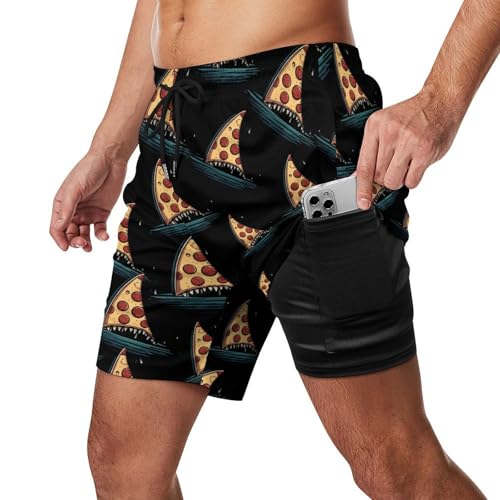 Funny Pizza Shark Mens Swim Trunks Swimming Board Shorts with Compression Liner Summer Beach Bottom2