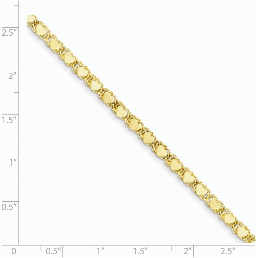 Real 14kt Yellow Gold Polished Double-Sided Heart 10in Anklet; 10 inch; Lobster Clasp