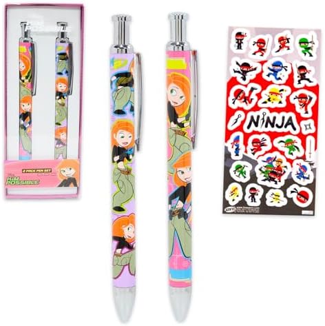 Disney Kim Possible Pens Set - Y2K Bundle with 2 Cartoon Pens with Clip Plus Stickers for Stocking Stuffers | Kim Possible Stationery Gift Office Supplies image 5