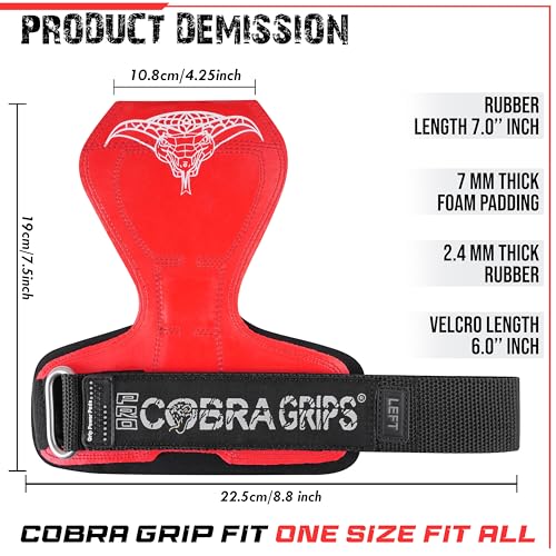 Image of Cobra Grips Weight Lifting Gloves with Adjustable Neoprene Padded Wrist Wraps - Heavy Duty Alternative to Power Lifting Hooks for Deadlifts