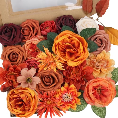 LELEE Fall Artificial Flowers Combo Box Set Orange Wine Faux