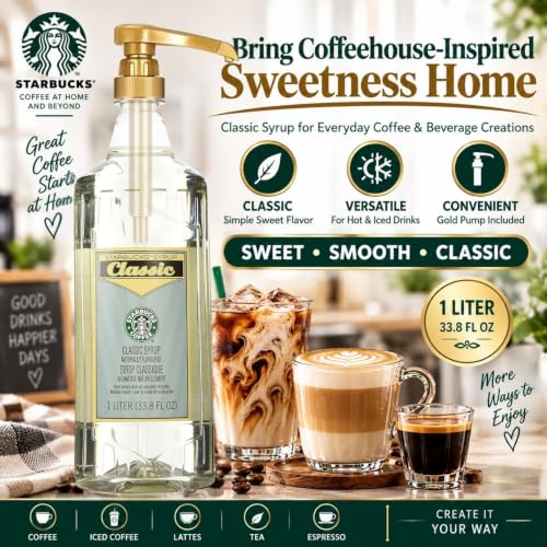 Starbucks Syrup Classic 33 OZ Bottle For Coffee And Tea with Gold Coffee Syrup Pump - image 6