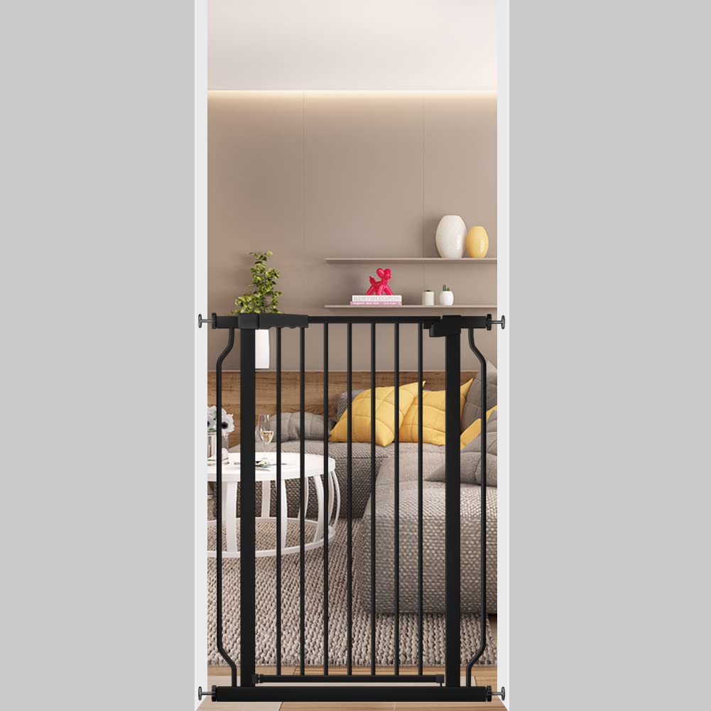 AIKSSOO Baby Narrow Gate Walk Through Safety Gates Pressure Mount Child Pet Gate Extra Tall Gates for Kids or Pets (Black, 75-85cm)