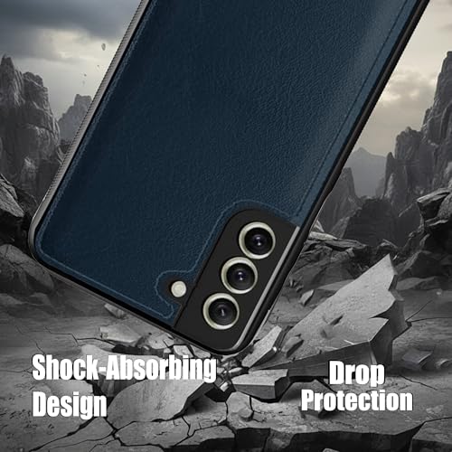 Image of Leather Case for Samsung Galaxy S21FE Premium Protective Stylish Slim Cover with Shockproof Raised Edges Blue