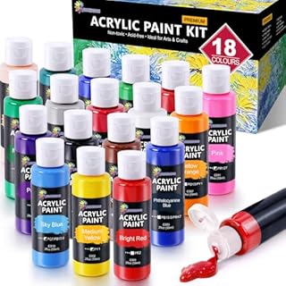 ESSENSON Acrylic Paint Set for Art, 18 Colours 2oz/59ml Bottles, Acrylic Paints Supplies for Artists, Beginners Adults on Canvas Rocks Wood Ceramic Fabric
