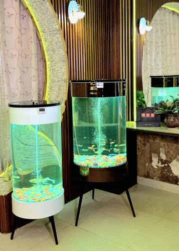Image of MH9 150 Litre Large Smart Cylindrical Aquarium-Powerful Filter,Dual LED,Oxygen Bubble System,Water Drainage System,Switch Control,Digital Temp. Display,SS Leg Stand (52x52x124cm) Deep Black