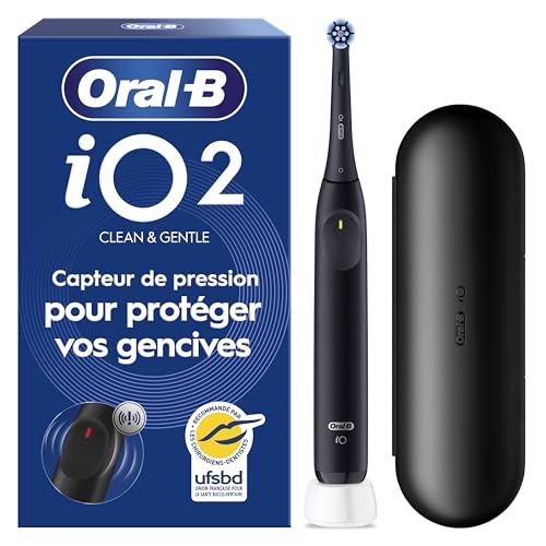 Oral-B Brosse à Dents Electrique iO 2 avec 1 Brossette de Rechange, Noire – 3 Modes de Brossage dont Douceur, Capteur de Pression sur les Gencives, Batterie...