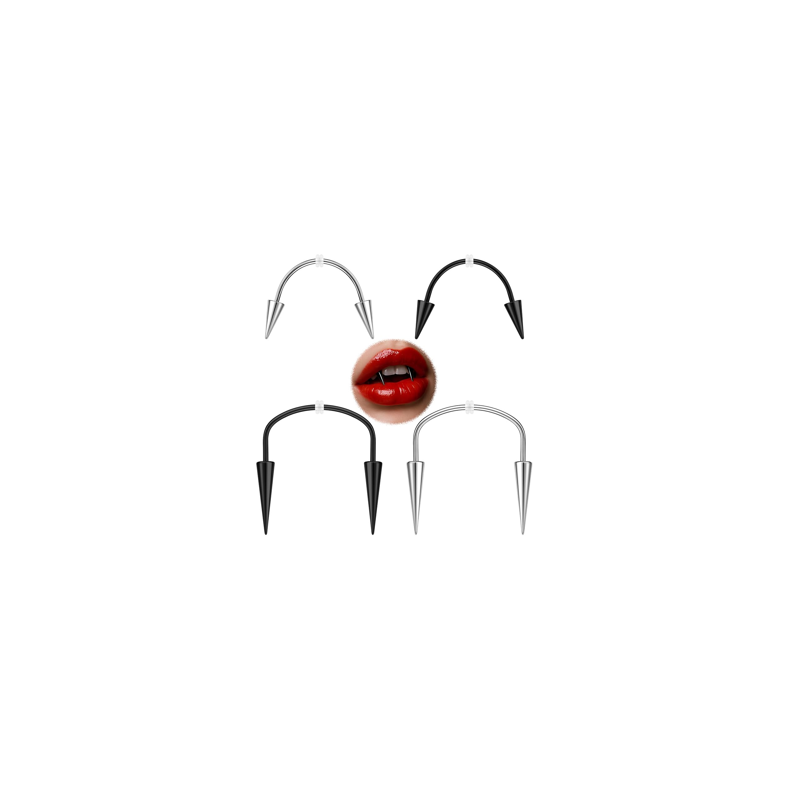 Photo 1 of 16G Vampire Fangs Smiley Piercing Jewelry Black Angel Fang Piercings Kit