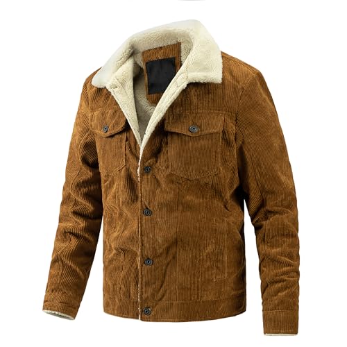 Men's Corduroy Sherpa Lined Trucker Jacket Lapel Casual Jacket Warm Winter Coat with Pockets - Main Image