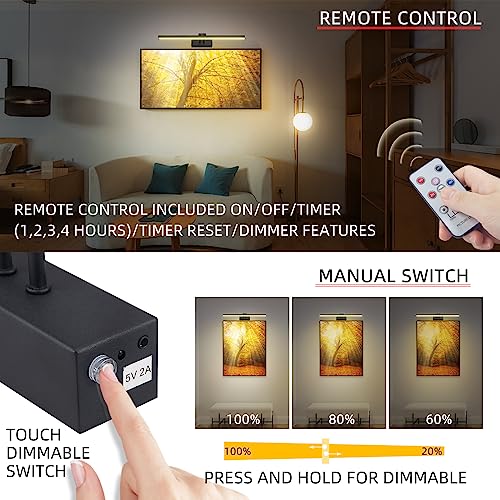 Image of Picture Light,Battery Art Lights for Wall,Wireless Remote Painting Light with Timer and Dimmable,13 inchMetal Display Lighting for Artwork,Portrait,Gallery-Black