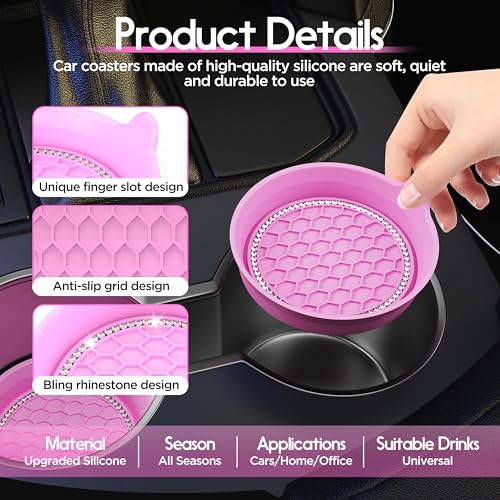 Image of Amooca 4-Pack Car Cup Holder Coaster Bling Crystal Rhinestone Car Interior