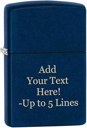 Zippo Encendedor - Encendedor personalizado con mensaje personalizado, grabado, colores mate, resistente al viento, azul marino, #239