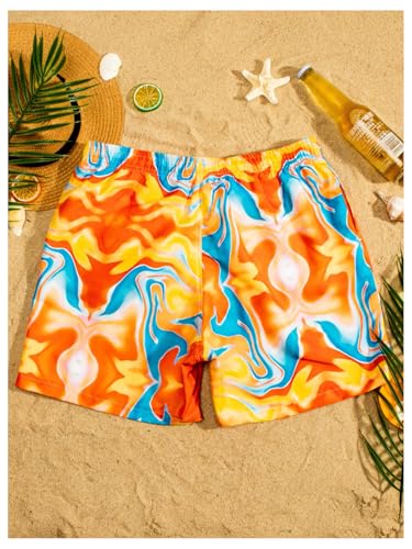 MakeMeChic Men's Drawstring Waist Swim Trunks Graphic Print Wide Leg Vacation Beach Shorts2