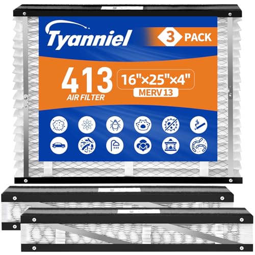 Tyanniel 413 Replacement Air Filter Compatible with AprilAire Whole House Air Purifiers Models 1410 1610 2410 2416 3410 4400 16x25x4 Inch MERV 13 HVAC Furnace Filter 3 Pack