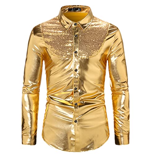 Chemise noire boutonnée métallique homme A45 or taille M pour night club