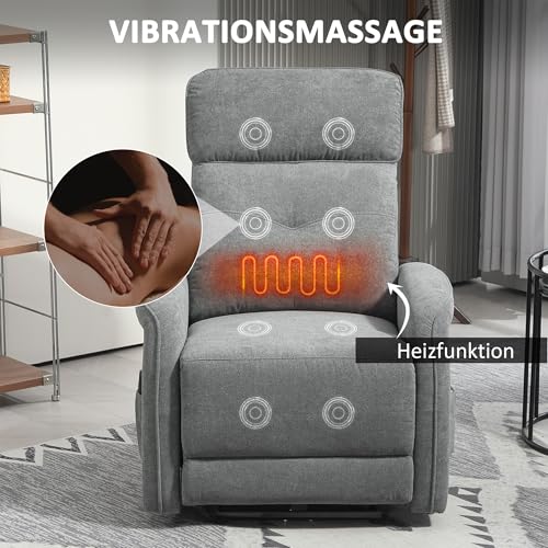 HOMCOM Relaxsessel Elektrisch Massagesessel mit Heizung, Vibrationsmassage, Fernsehsessel mit Liegefunktion, TV Sessel mit USB, Fernbedienung, Fußteil und Seitentasche, für Wohnzimmer, Dunkelgrau – Bild 5