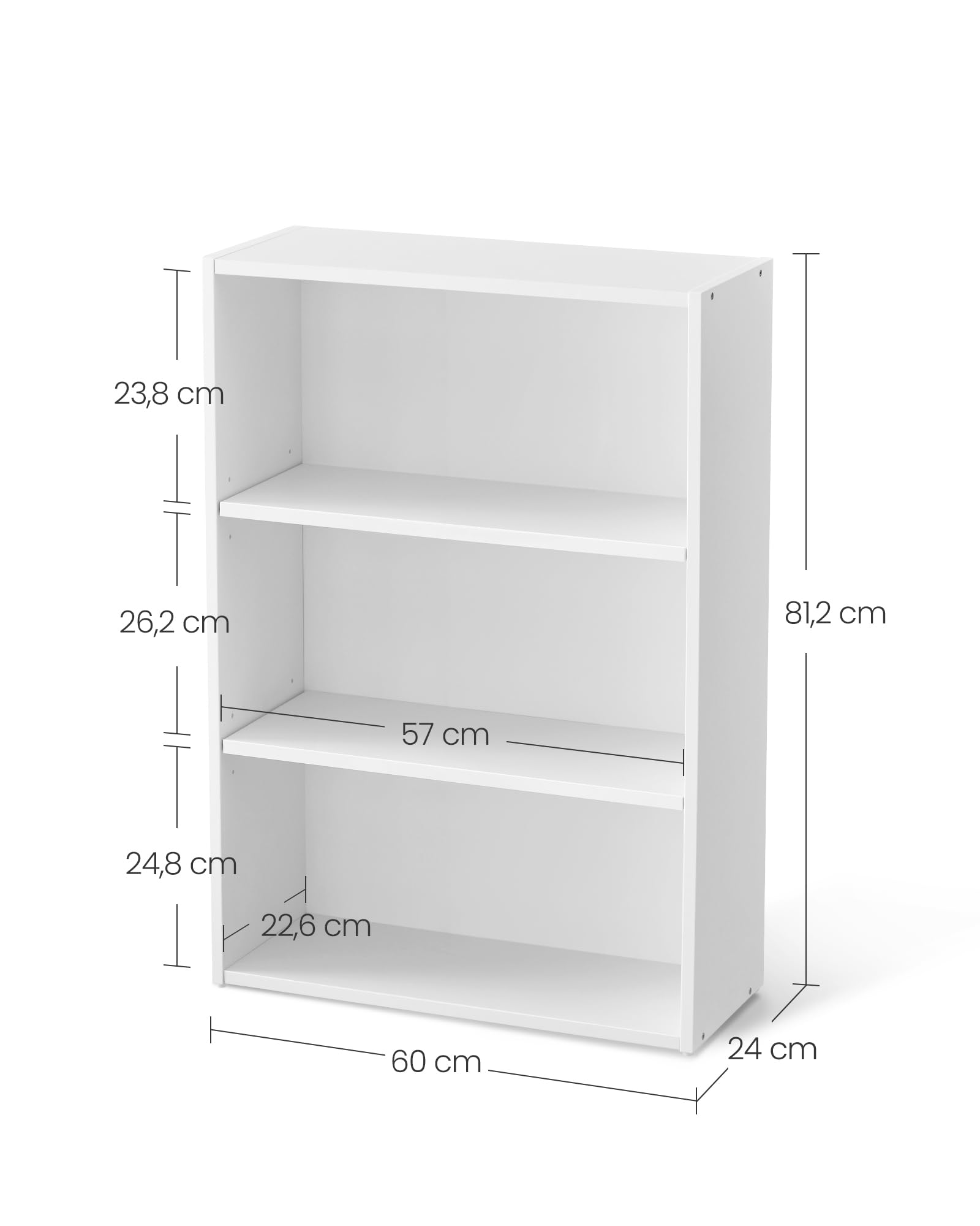 VASAGLE Scaffale a 3 Ripiani, Libreria, Scaffalatura Portaoggetti, Organizzatore con Scomparti, Ripiani Aperti e Regolabili, per Soggiorno, Ufficio, Camera da Letto, Bianco Nuvola LBC163T14