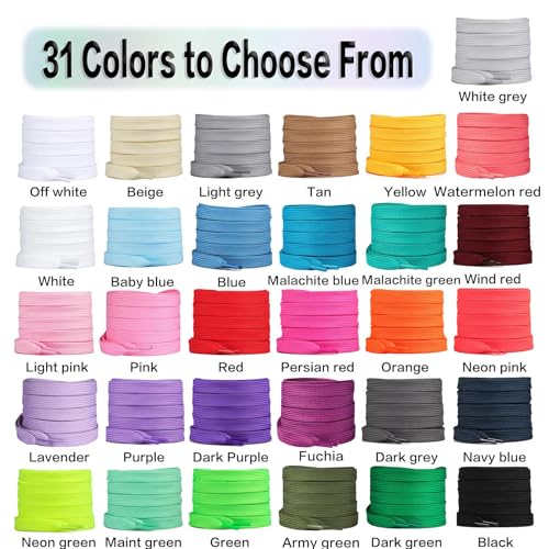 Image of Booyckiy 2 Pairs 2 /5 inch Flat Shoe Laces for Sneakers 31 Colors Shoelaces in 27 inch-72 inch