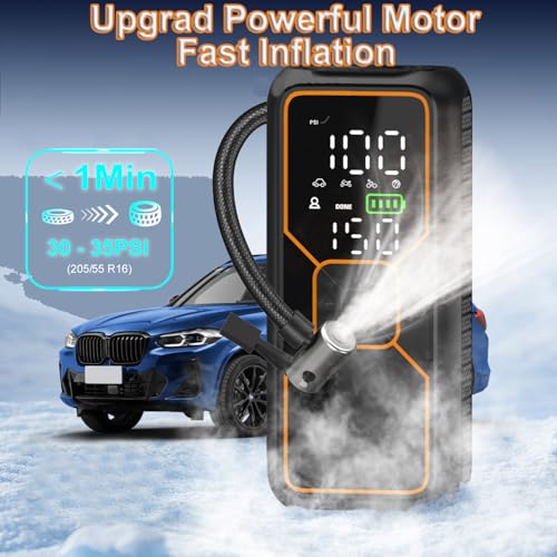 Image of Tire Inflator Portable Air Compressor, 150 PSI Auto Car Tire Air Pump for Motorcycle Bike Ball