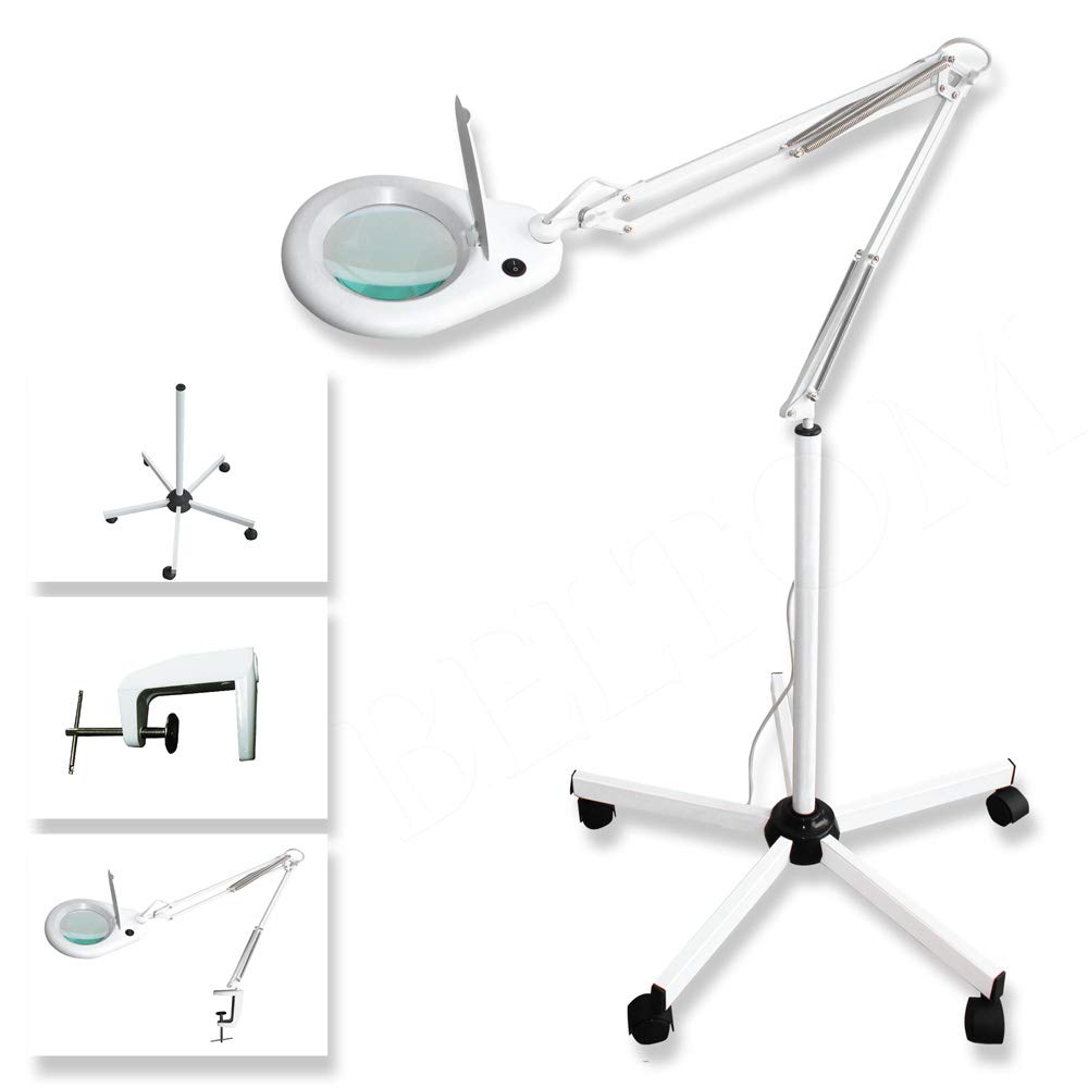 Beltom® Lente d'Ingrandimento 5 DIOTTRIE con 56 LED A Luce Bianca Fredda, STATIVO E Morsetto, Lampada per Estetista ESTETICA Laboratorio E LAVORI di PRECISIONE
